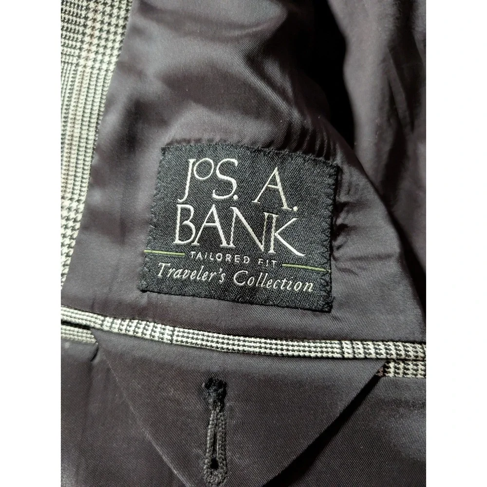 Jos. A. Bank Travelers Collection Mens 46S Grey Glen Plaid 100% Wool Blazer Coat